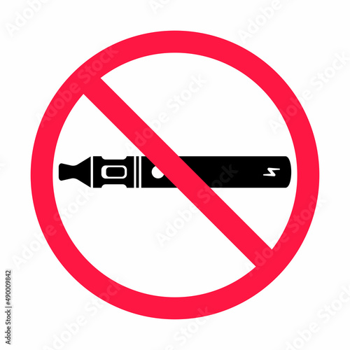 No vaping sign. Red forbidden circle sign icon isolated on white background vector illustration. Vape and smoke and in prohibition circle.