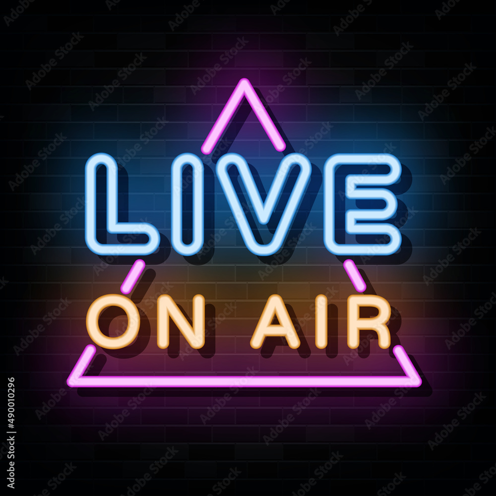 Obraz premium Live On Air Neon Signs Vector. Design Template Neon Style