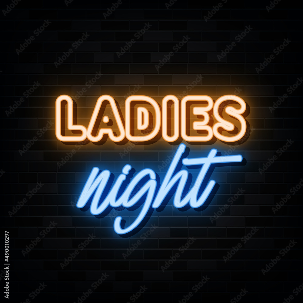 Ladies Night Neon Signs Vector. Design Template Neon Style