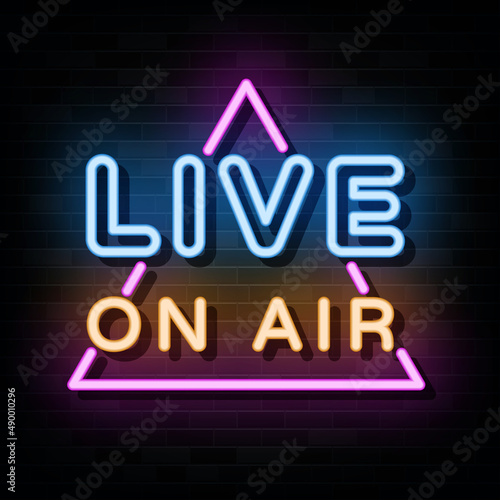 Live On Air Neon Signs Vector. Design Template Neon Style