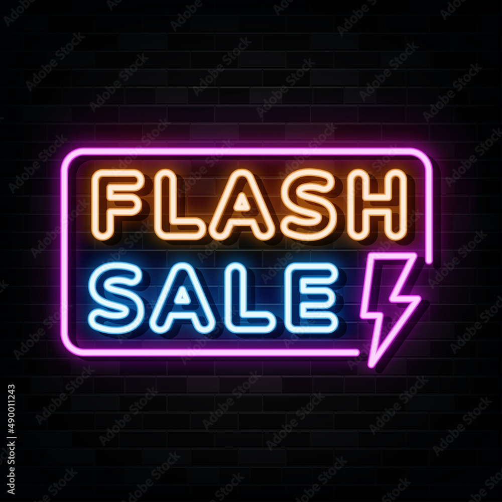 Obraz premium Flash Sale Neon Signs Vector. Design Template Neon Style