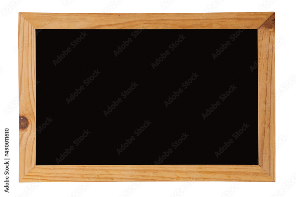 Closeup studio isolated shot of clean blank empty black screen chalkboard in wooden frame placed on white background for advertisement. School classroom lesson teaching learning studying blackboard Closeup studio isolated shot of clean blank empty black screen chalkboard in wooden frame placed on white background for advertisement. School classroom lesson teaching learning studying blackboard