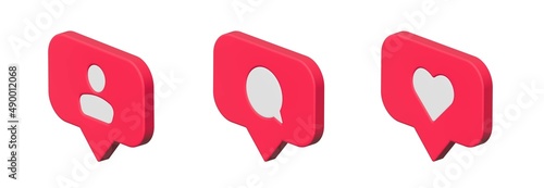 Social media chat clouds set. Social media icons 3d. Friend, comment and like. 