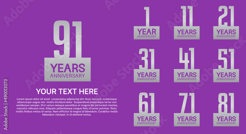 set anniversary logotype premium collection silver color isolated on purple background