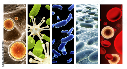 Set of horizontal banners with pathogenic bacterias and viruses photo