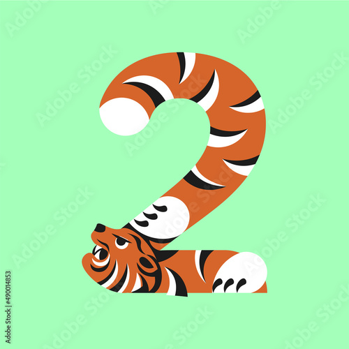 2 with stilizated tiger for create 2022 greeting card