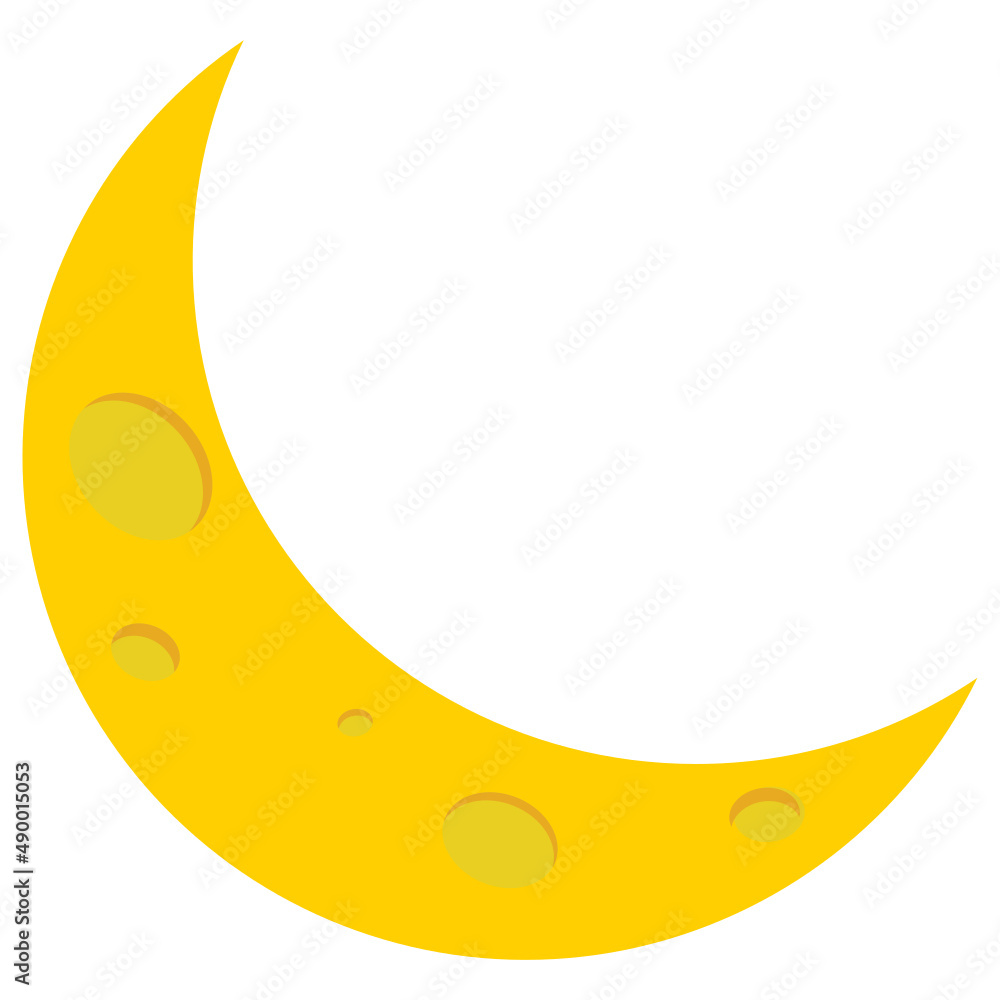 Crescent moon vector illustration in flat color design