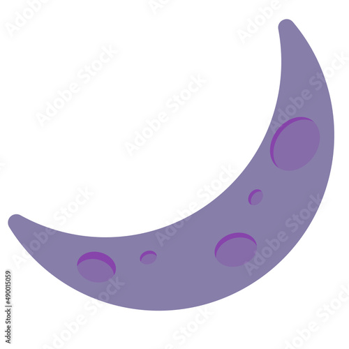 Dark crescent moon vector illustration in flat color design