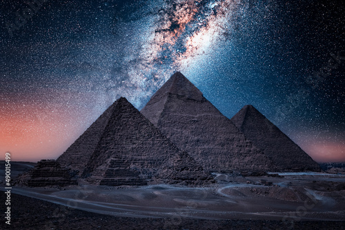 Murais de parede The Pyramids of Giza by night in Egypt