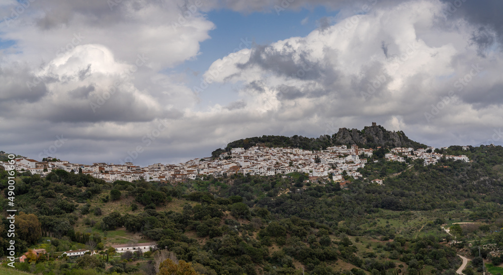 panorama view of the idyllic whitewashed Andalusian town of Gaucin in the Sierra del Hacho mountains