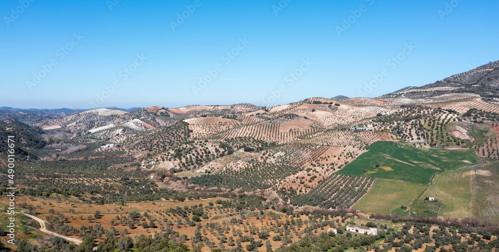 panorama of hilly farmland and backcountry in the south of Spain