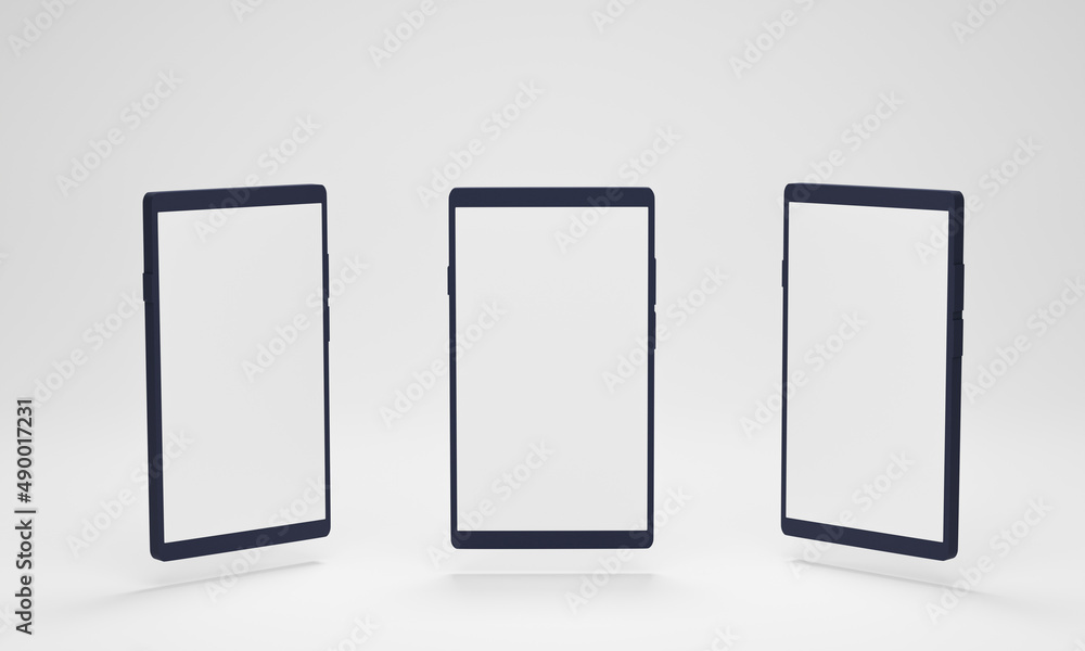 smartphone mockup with different perspective views. mobile screens with a blank display on white background. 3D render. smartphone mockup with different perspective views. mobile screens with a blank display on white background. 3D render.
