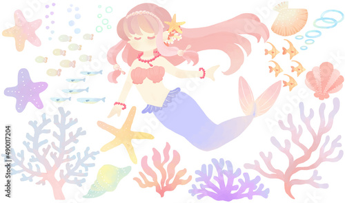 メルヘンな人魚姫とマリンイラストセット 2