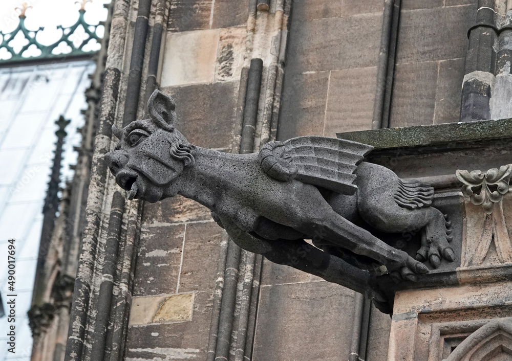 Gargoyle at Cologne Cathedral, Germany. A sort of demon or devil.