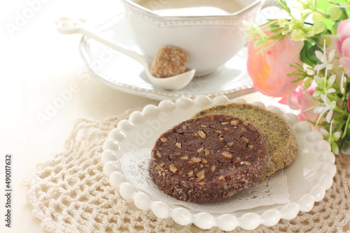 homemade almond in chocolate and green tea cookies
