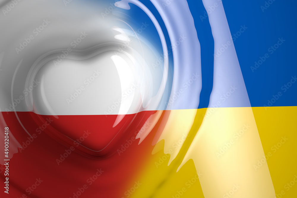 Polska i Ukraińska flaga z sercem - obrazy, fototapety, plakaty 