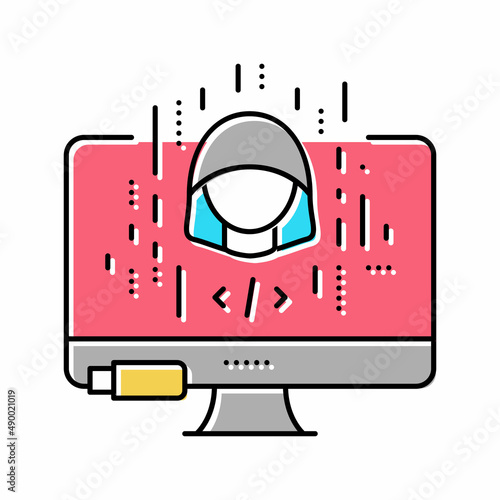 hacked software color icon vector illustration