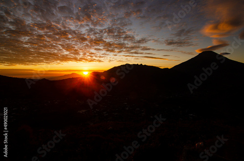 Sunrise in the mountains of Prau, Dieng, Wonosobo, Central Java, Indonesia photo