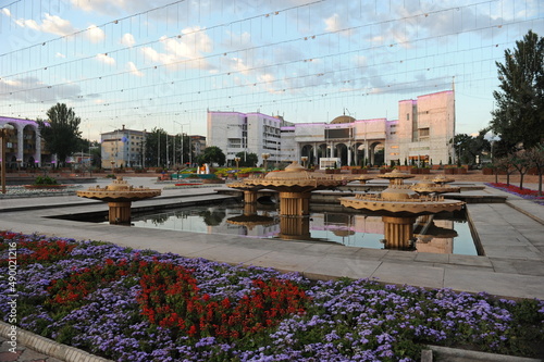 Bishkek / Kyrgyzstan - 06.28.2018 : .Central square with flower beds and fountains photo