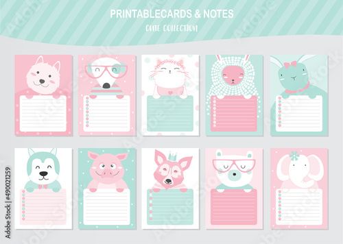 Set of animals and cute vector cards,dog,baby shower,printable,  tags,cards,templates,Notes, Stickers, Labels,Scrap booking, Congratulations, Invitations,Vector illustrations.