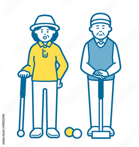 Elderly people enjoying gateball