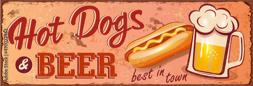 Vintage Hot Dogs and Beer metal sign.