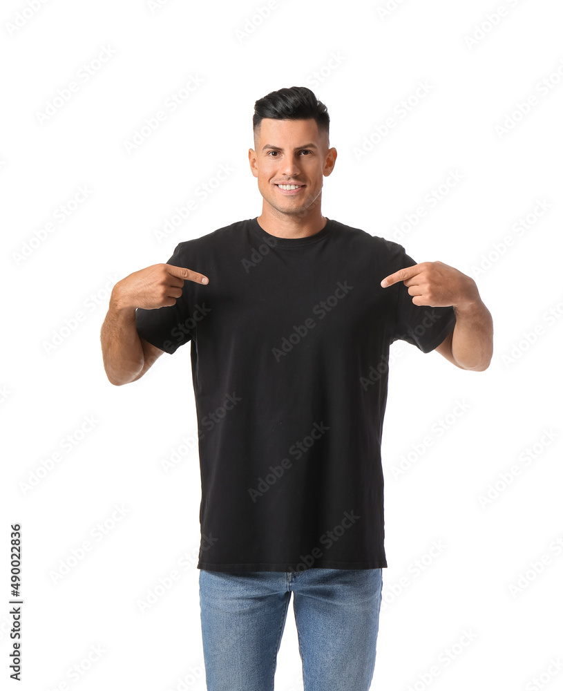 Handsome young man in stylish t-shirt isolated on white Handsome young man in stylish t-shirt isolated on white