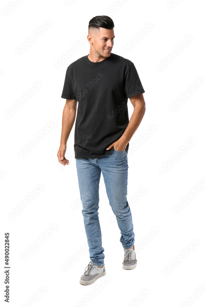 Handsome young man in stylish t-shirt isolated on white Handsome young man in stylish t-shirt isolated on white