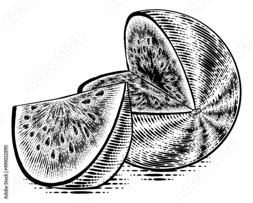 Watermelon Vintage Woodcut Engraved Style Drawing