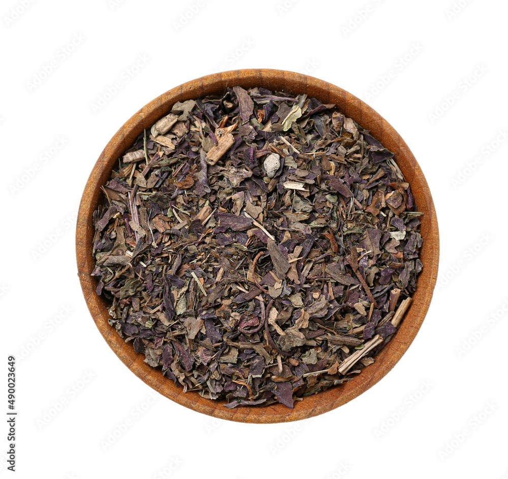 Bowl of aromatic herbal tea isolated on white background Bowl of aromatic herbal tea isolated on white background