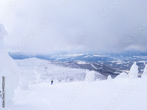 A slope in a snow monsters (soft rime) plateau (Zao-onsen ski resort, Yamagata, Japan) photo