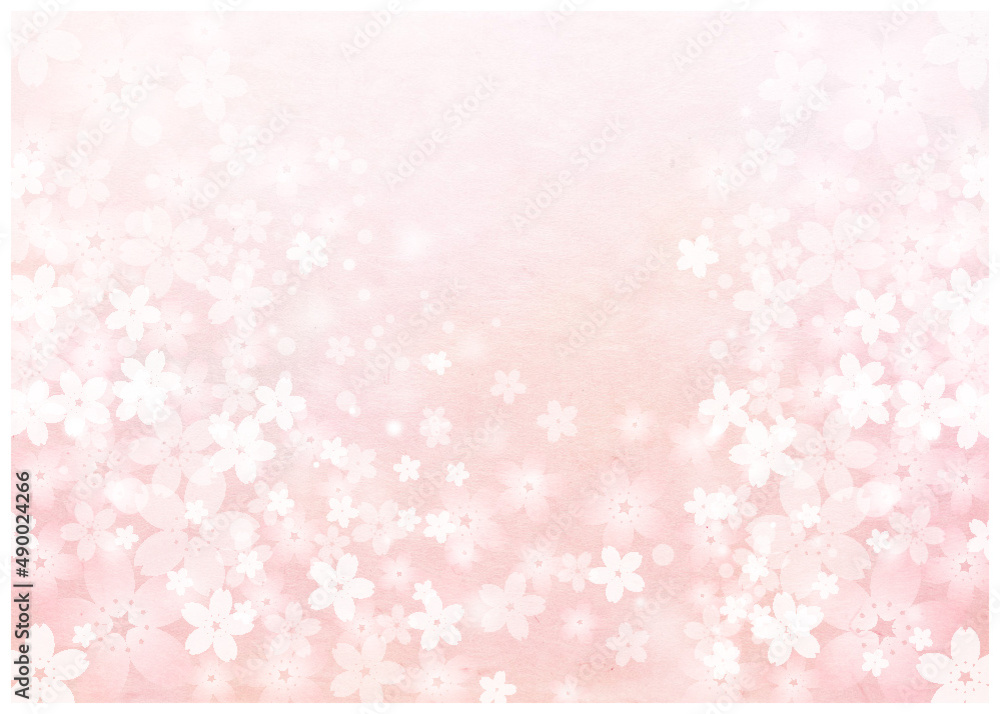 桜_水彩_ピンク和紙背景