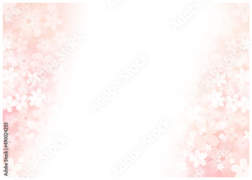 桜_水彩_ピンク和紙背景