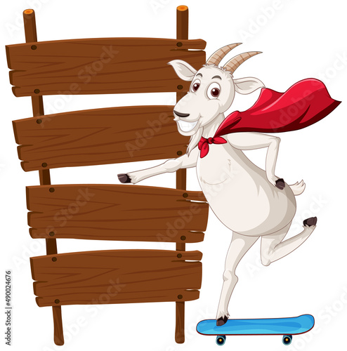 Isolated wooden signpost banner with goat