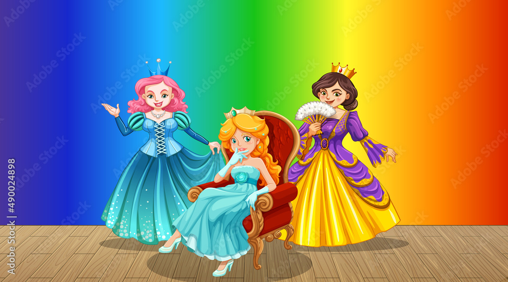 Princess cartoon character on rainbow gradient background