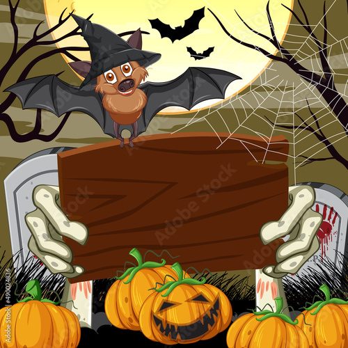 Empty wooden banner in Halloween theme