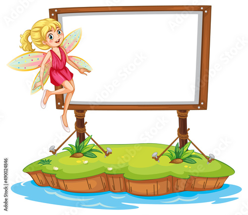 Beautiful fairy cartoon character with blank banner