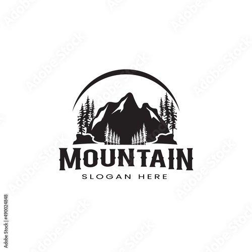 Mountain and trees adventure outdoor badge symbol logo design