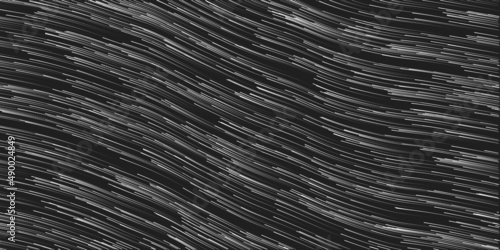 Black and White Moving Particles in Wavy Lines, Scarcely Striped Pattern - Digitally Generated Dark Abstract Background in Editable Vector Format