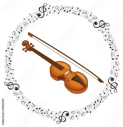A violin with musical notes on white background