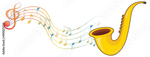 A saxophone with musical notes on white background