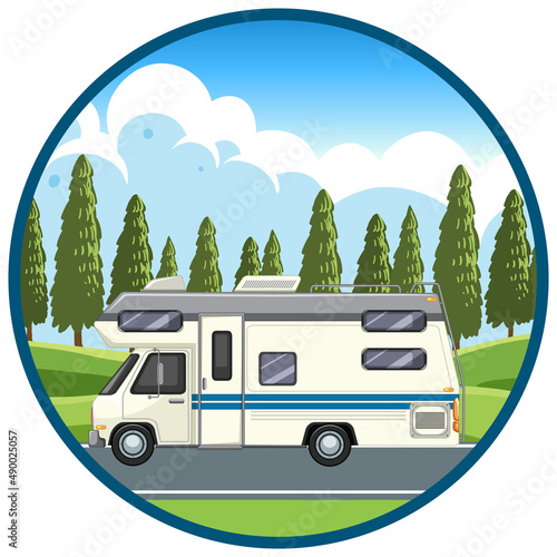 Summer travel vacation logo concept with motorhome