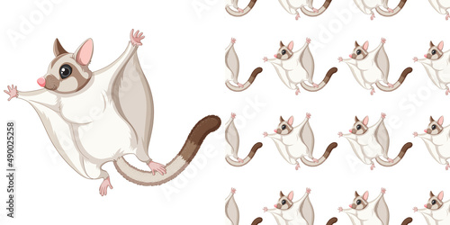 Seamless design of sugar glider  on white background