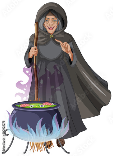 Wicked old witch character on white background