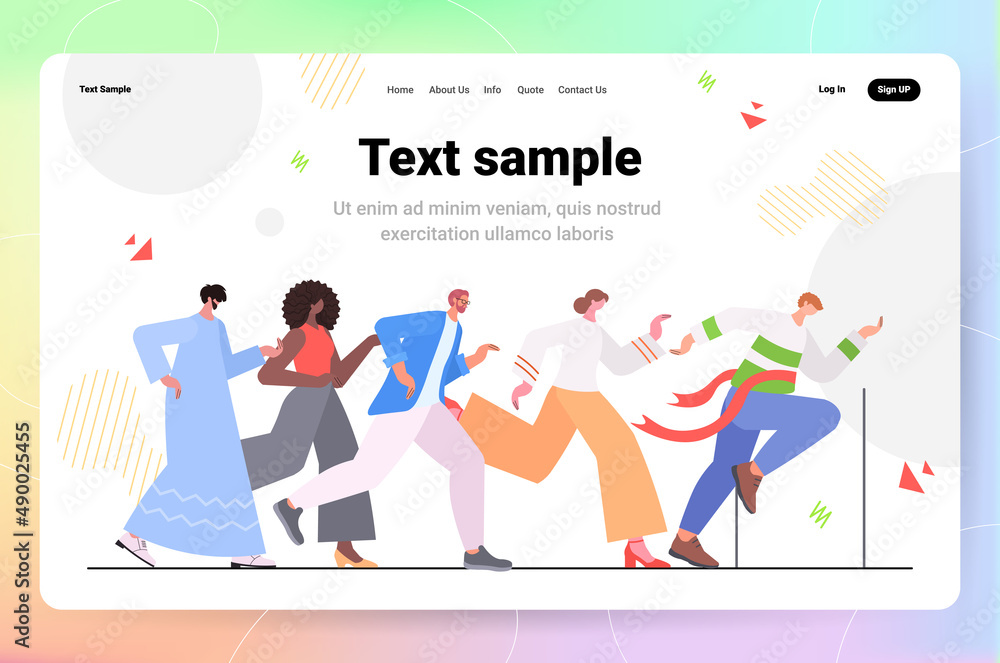 mix race businesspeople running cross finish line leadership concept target motivation success horizontal mix race businesspeople running cross finish line leadership concept target motivation success horizontal
