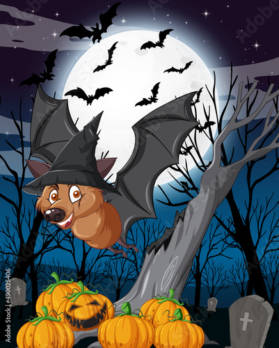 Halloween night scene with group of bats