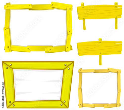 Set of wooden sign banner in yellow colour