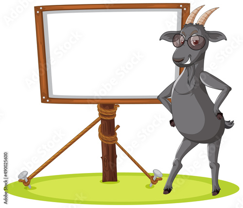 Isolated wooden banner with goat