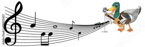 The duck play guitar, ukulele with music note
