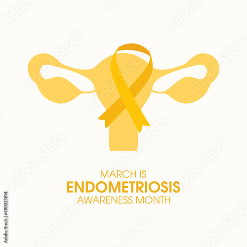 March is Endometriosis Awareness Month vector. Human uterus with yellow awareness ribbon vector. Female reproductive health icon